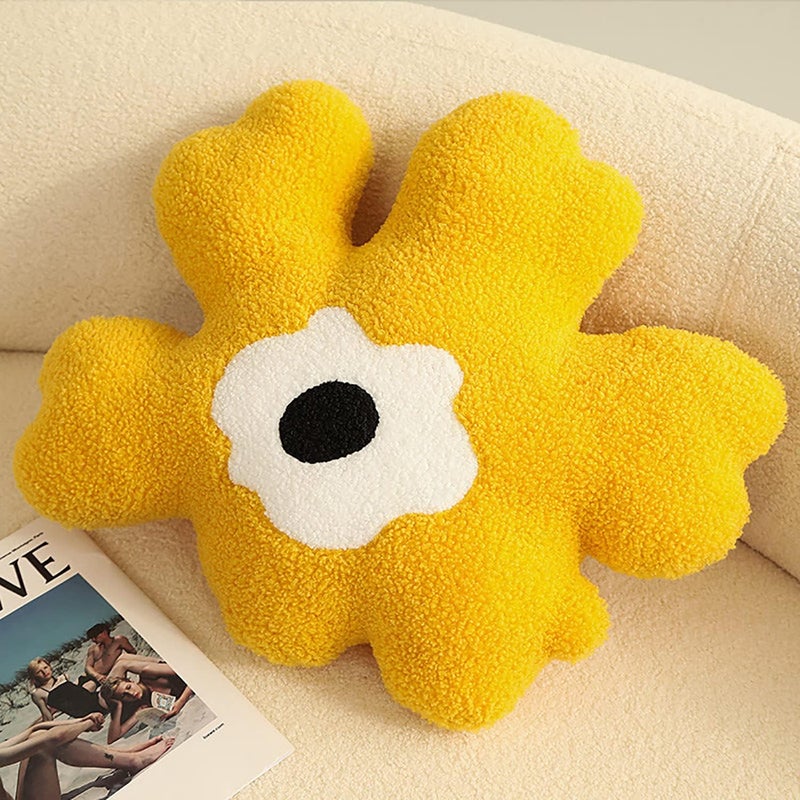 conrtems Sofa Pillow Waist Cushion Back Plush Flower Special-Shaped Pillow All-Match Girl Heart Creative Pillow. (Yellow and White) - Image 2